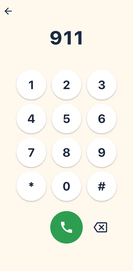 The keypad screen with 911 dialed, a green call button below.