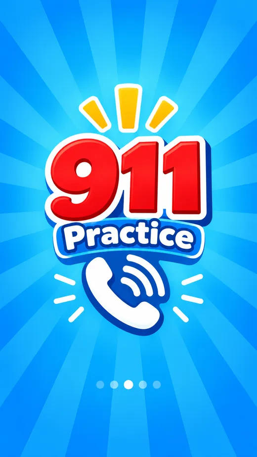 The 911 Practice Phone launch screen: a red 9-1-1 above a blue Practice Phone ribbon.